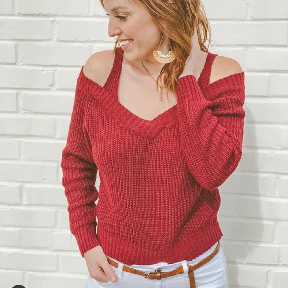 Cranberry cold shoulder sweater
